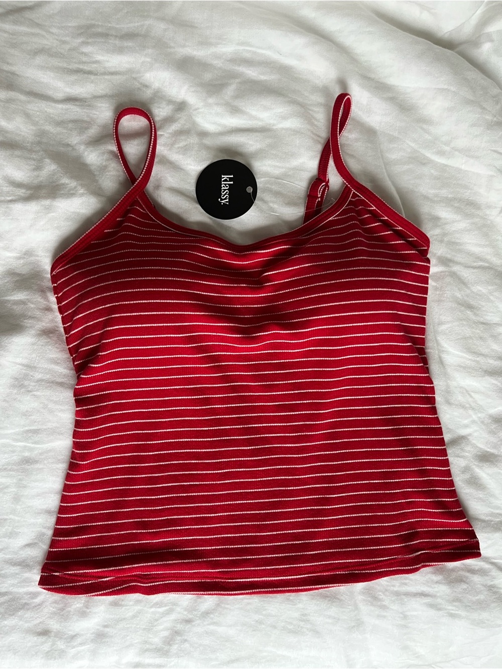 Klassy Ribbed Brami Tank - Red & White Stripes - Picture 2 of 9